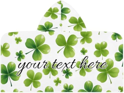 St Patricks Day Lucky Clover Kids Hooded Beach Towel - Personalized Name