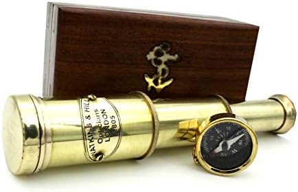 Nautical Brass Spyglass Telescope with Wooden Box