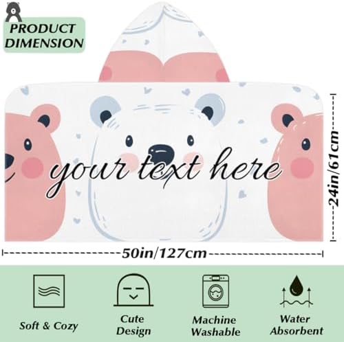 Personalized Cartoon Bear Kids Beach Towel for Boys Girls
