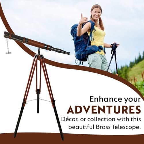 Antique Brass Telescope with Wooden Tripod