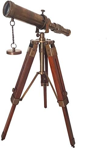 Antique Brass Finish Telescope with Wooden Tripod