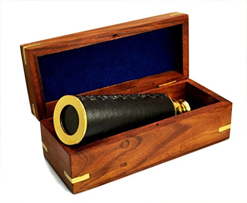 Science Purchase 78TELE15 Handheld Brass Telescope with Wooden Box