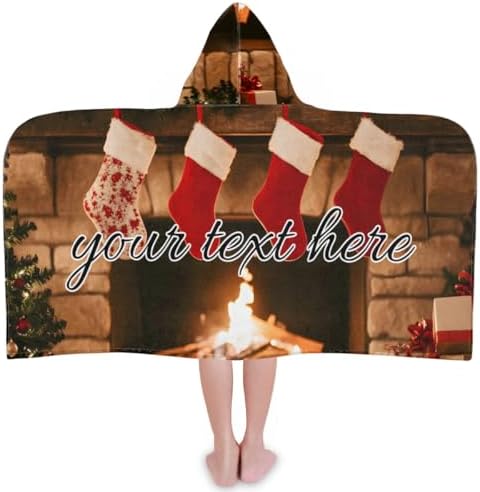 Christmas Fireplace Personalized Kids Hooded Towel for Boys Girls