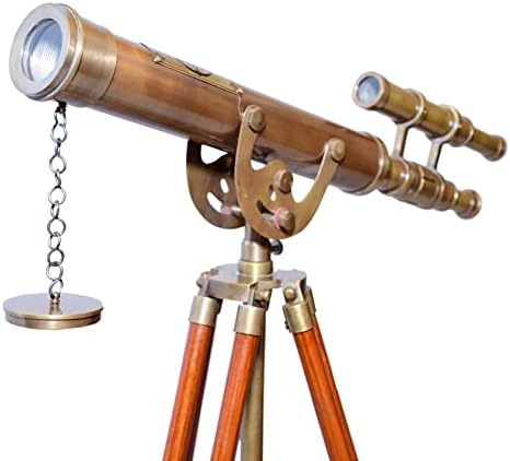 Nautical Brass Double Barrel Telescope with Wooden Tripod