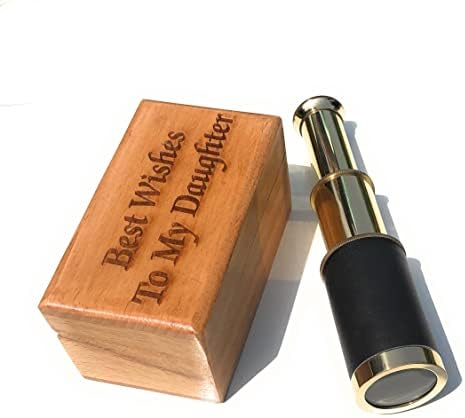 Brass Pirate Spyglass Telescope 6 Inches Handheld Collapsible Monocular Telescope with Engraved Box