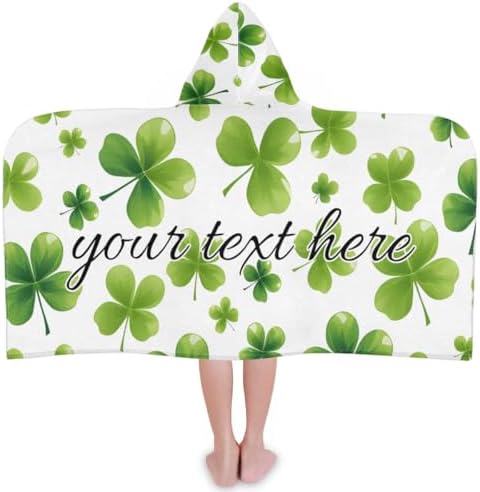 St Patricks Day Lucky Clover Kids Hooded Beach Towel - Personalized Name