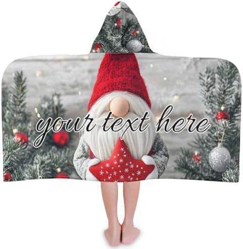 Personalized Kids Hooded Beach Towel with Christmas Gnome Design