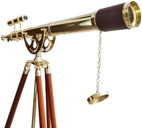 Maritime Nautical Telescope with Brass Double Barrel and Wooden Tripod Stand by NAVIROCK