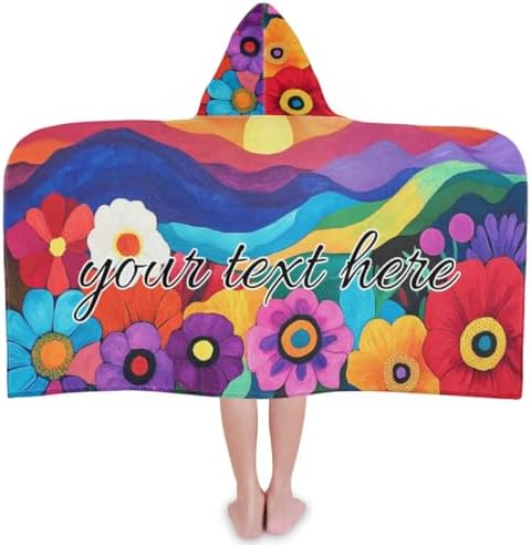 Abstract Mountain Floral Personalized Kids Beach Towel with Hood