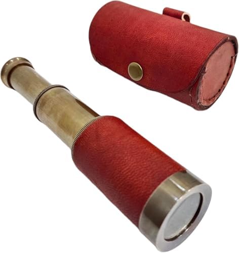 6 Inch Solid Brass Handheld Telescope with Brown Leather Case