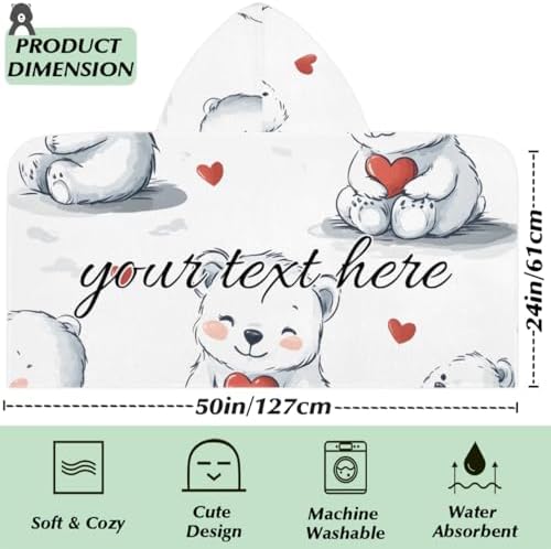 White Bear Personalized Kids Beach Towel for Boys Girls