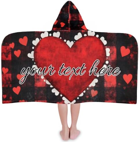 Personalized Kids Beach Towel with Hood Custom Name Buffalo Check