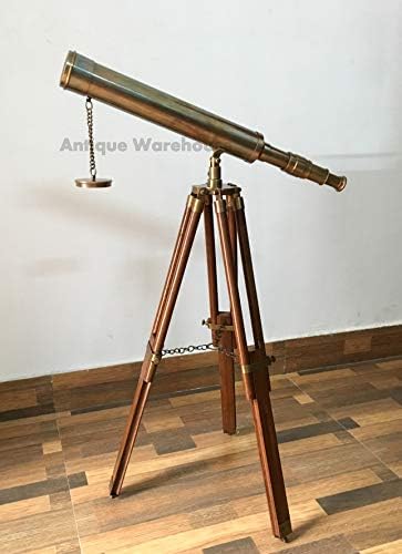 Handmade Nautical Pirate Spyglass Telescope with Adjustable Wooden Tripod