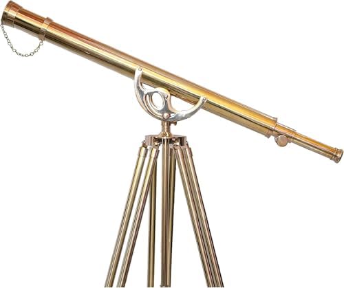 Vintage Copper Brass Telescope with Wooden Tripod