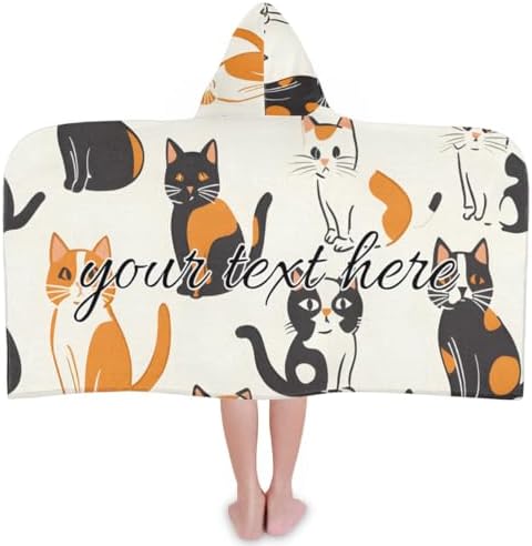 Boho Cats Personalized Kids Beach Towel with Custom Name