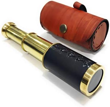 6 Inch Handheld Brass Spyglass Telescope with Leather Bag
