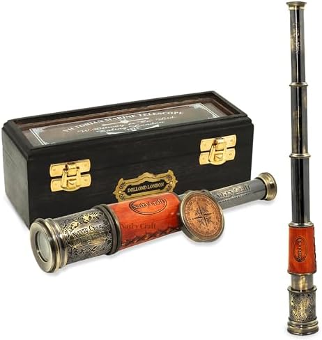 Vintage Brass Telescope with Black Wooden Box