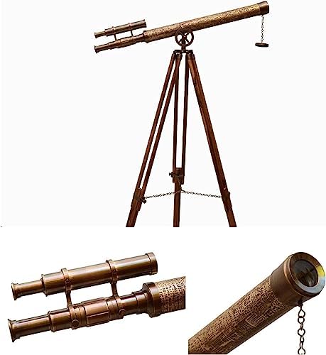 Antiqueex Nautical Telescope with Brass Finish and Wooden Tripod