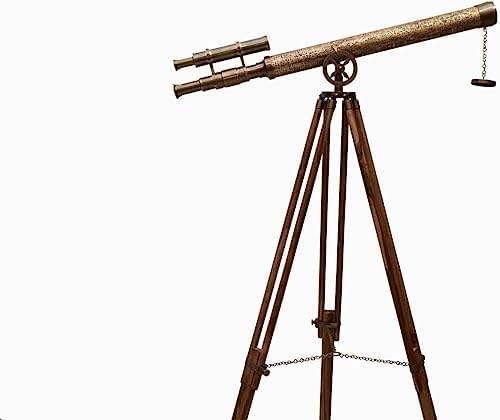 Antiqueex Nautical Telescope with Brass Finish and Wooden Tripod