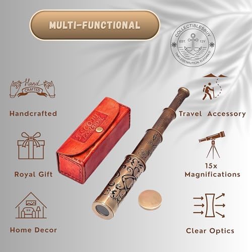 Handmade Retro Brass Telescope with Leather Box