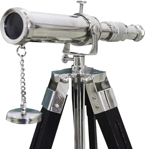Handmade Antique Brass Nautical Spyglass with Wooden Tripod Legs