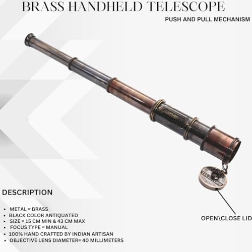 BAZROSS Brass Pirate Spyglass Telescope - 15x Magnification