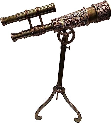 10 Inch Double Barrel Brass Telescope with Adjustable Stand