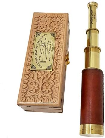 Antique Brass Spyglass Telescope with Wooden Box - Nautical Decor Collectible