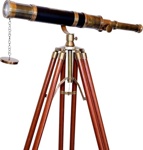 Nautical Floor Standing Antique Brass Telescope with Adjustable Scope