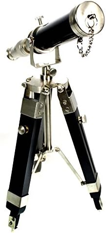 Desktop Telescope with Wood Tripod Silver Nautical Decor