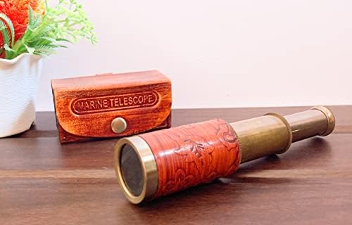6 Inch Handheld Brass Pirate Telescope with Leather Case