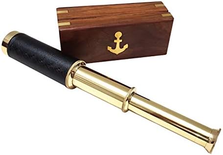 Vintage Marine Ship Telescope with Wooden Box