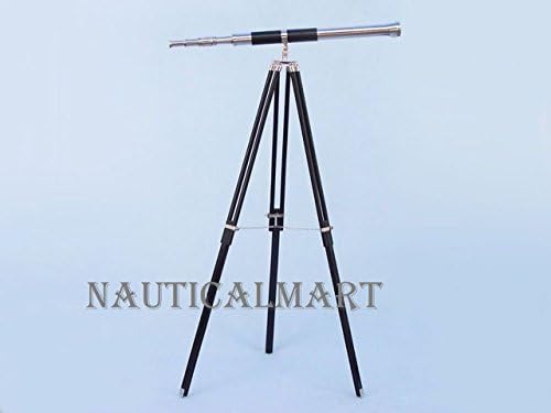NauticalMart Floor Standing Telescope 60 Inch Chrome and Leather