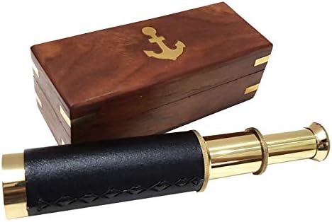 Vintage Marine Ship Telescope with Wooden Box