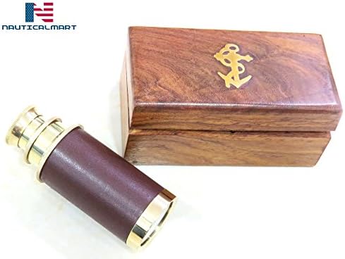 Antique Brass Nautical Telescope 6 Inch Wooden Box Gift