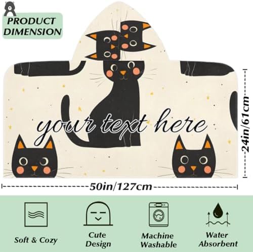 Joyousleap Black Cat Kids Beach Towel with Hood