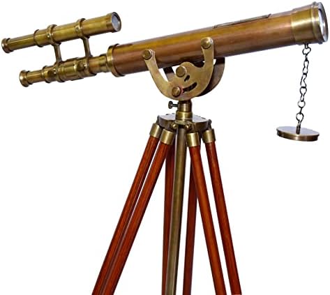 Nautical Brass Double Barrel Telescope with Wooden Tripod