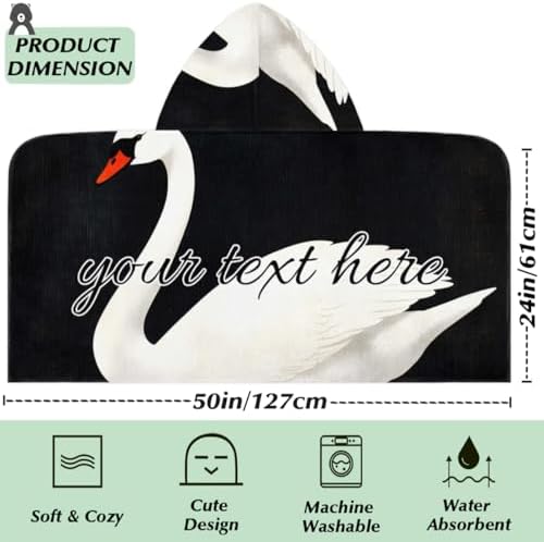 White Swan Personalized Kids Beach Towel for Boys Girls