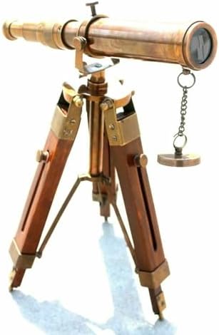 Handmade Brass Nautical Telescope with Wooden Tripod Stand
