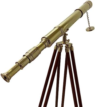 Single Barrel Brass Telescope with Adjustable Wooden Tripod Stand