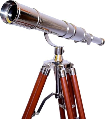 Decorative Telescope with Brass and Wood Tripod Stand
