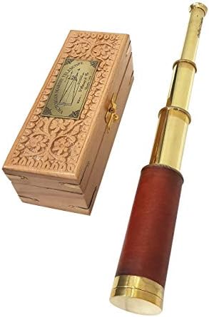 Antique Brass Spyglass Telescope with Wooden Box - Nautical Decor Collectible