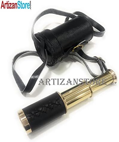 Brass Handheld Telescope with Black Leather Case 6 Inch