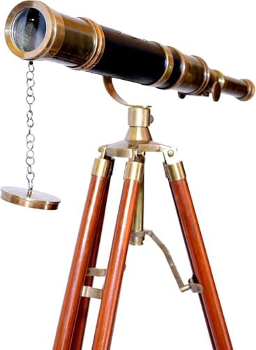 Nautical Floor Standing Antique Brass Telescope with Adjustable Scope