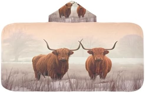 Rural Highland Cows Kids Hooded Towel for Boys Girls