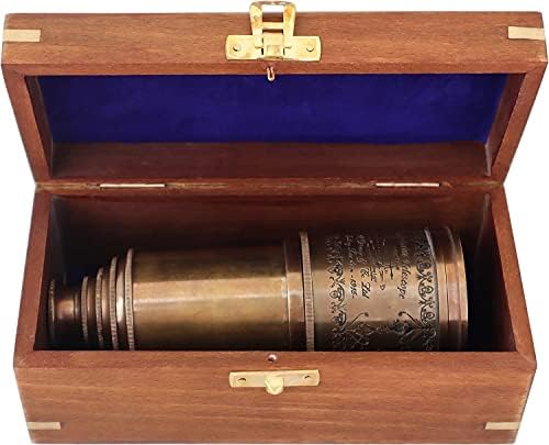 PORTHO Antique Victorian Brass Telescope with Wooden Box