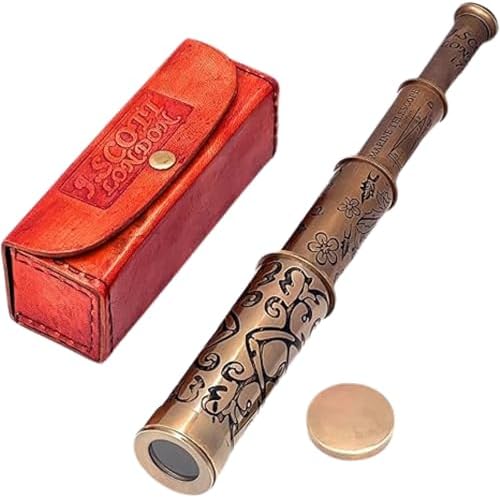 Handmade Retro Brass Telescope with Leather Box