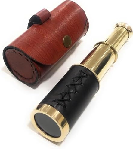 Smizzy 6 Inch Handheld Brass Telescope with Leather Bag