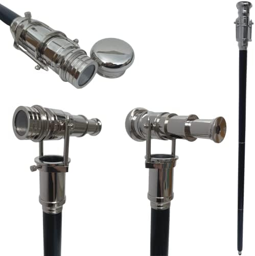 Walking Cane with Telescope Brass Handle Foldable Nautical Wooden Walking Stick