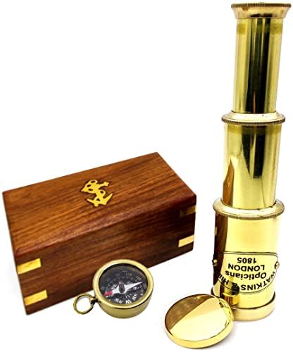 Nautical Brass Spyglass Telescope with Wooden Box